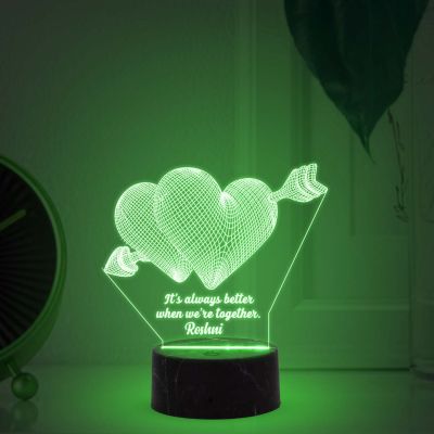 3D Double Heart Led Night Lamp with Multicolored Light Customized with Any Name and Text Gift for Anniversary